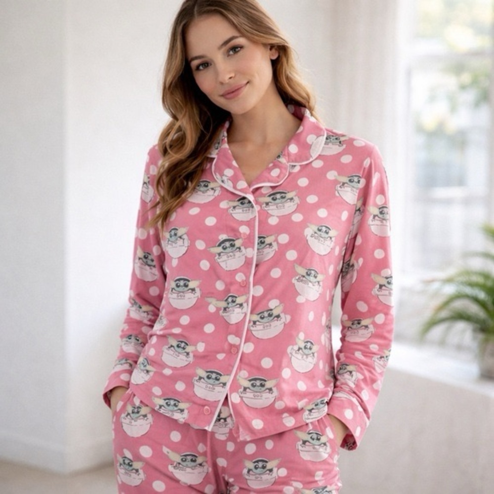 Star Wars X Slumber Munki Munki‎ Pink Polka Dot Yoda Pajama Set